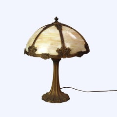 Bradley & Hubbard School Arts & Crafts 6 Panel Slag Glass Lamp c1920