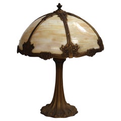 Bradley & Hubbard School Arts & Crafts 6 Panel Slag Glass Lamp c1920