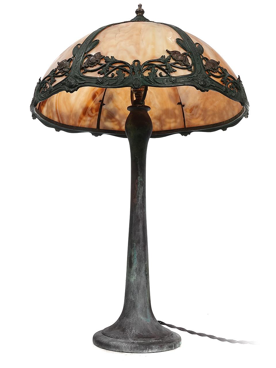 bradley and hubbard slag glass lamp