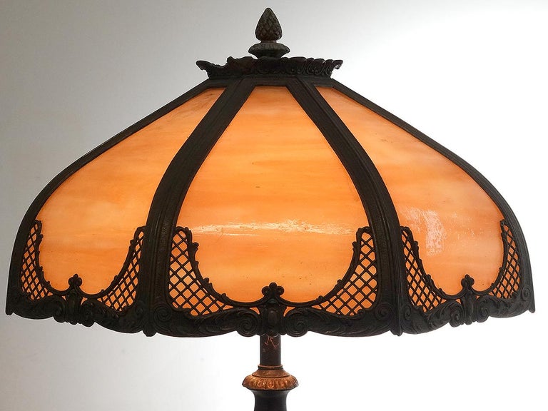 American Bradley & Hubbard School Slag Glass Table Lamp For Sale