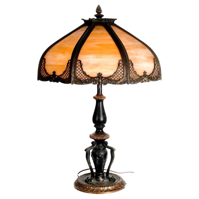 Bradley & Hubbard School Slag Glass Table Lamp For Sale