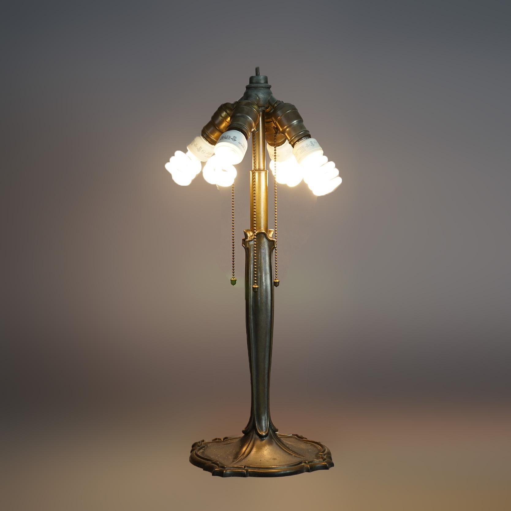 Bradley & Hubbard Signed Arts & Crafts Slag Glass 4-Light Panel Lamp C1920 For Sale 3