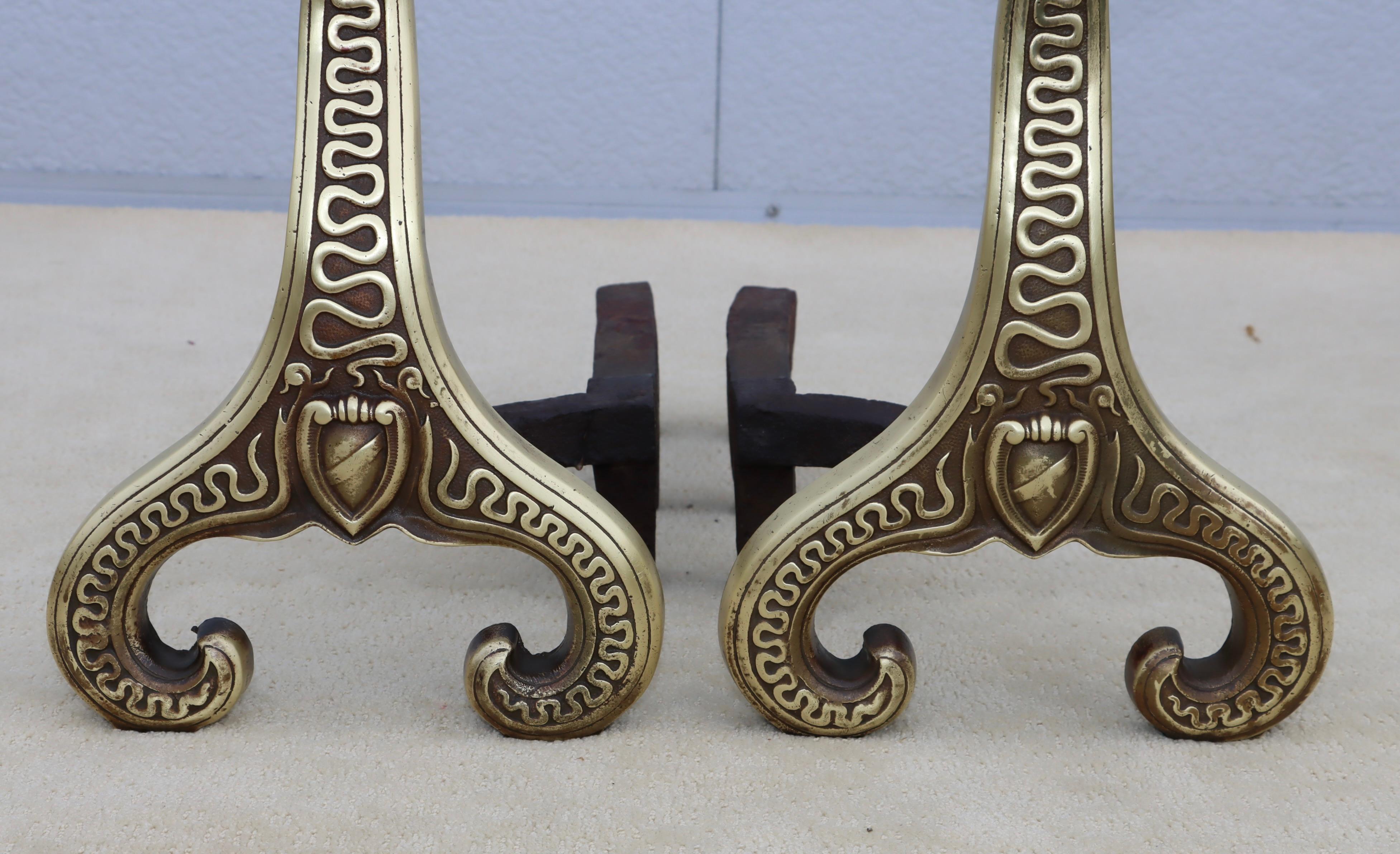 Bradley & Hubbard Solid Brass Dragon Fireplace Andirons  For Sale 5