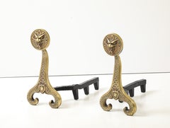 Bradley & Hubbard Solid Brass Dragon Fireplace Andirons