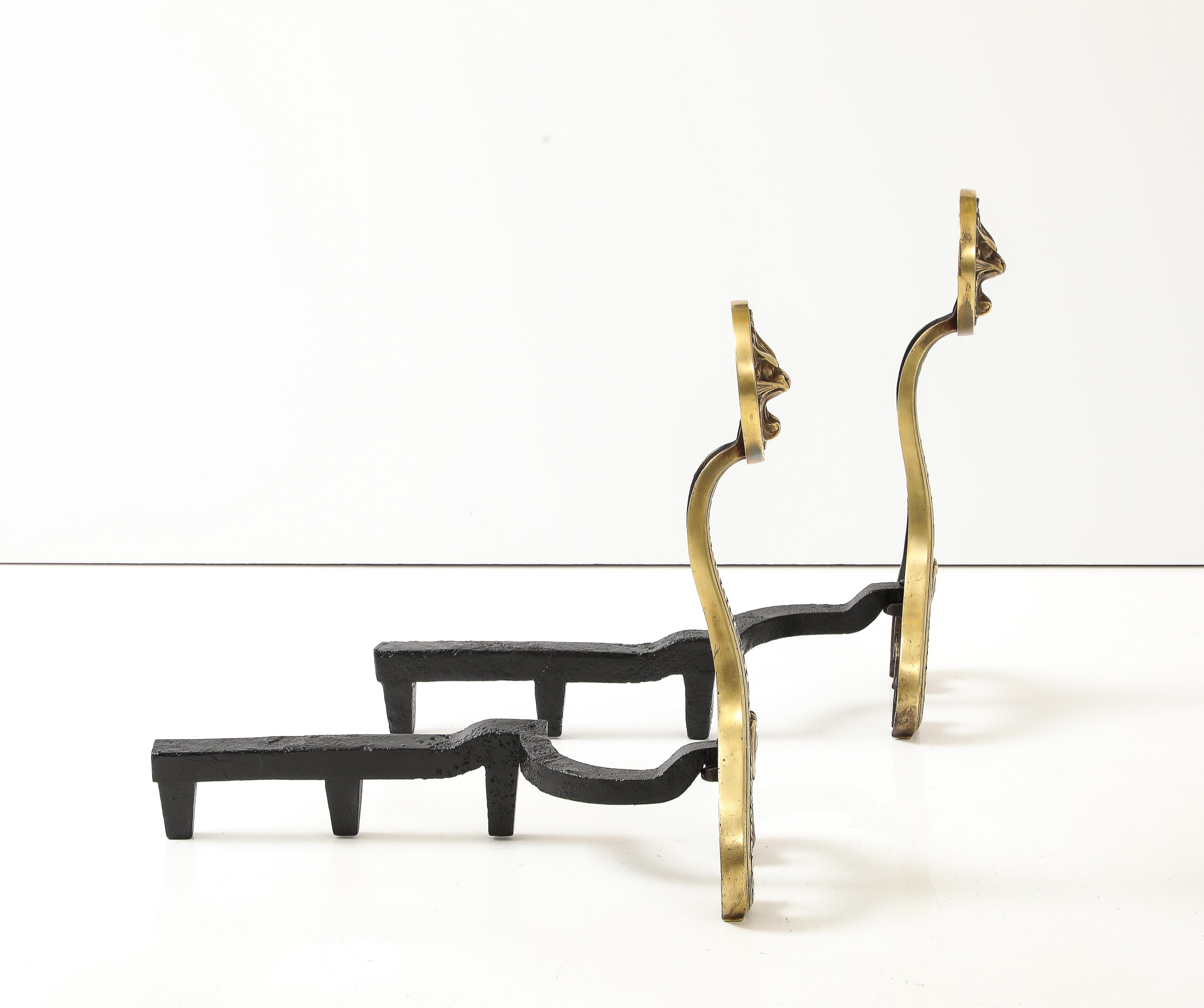 Bradley & Hubbard Solid Brass Dragon Fireplace Andirons In Good Condition For Sale In New York, NY