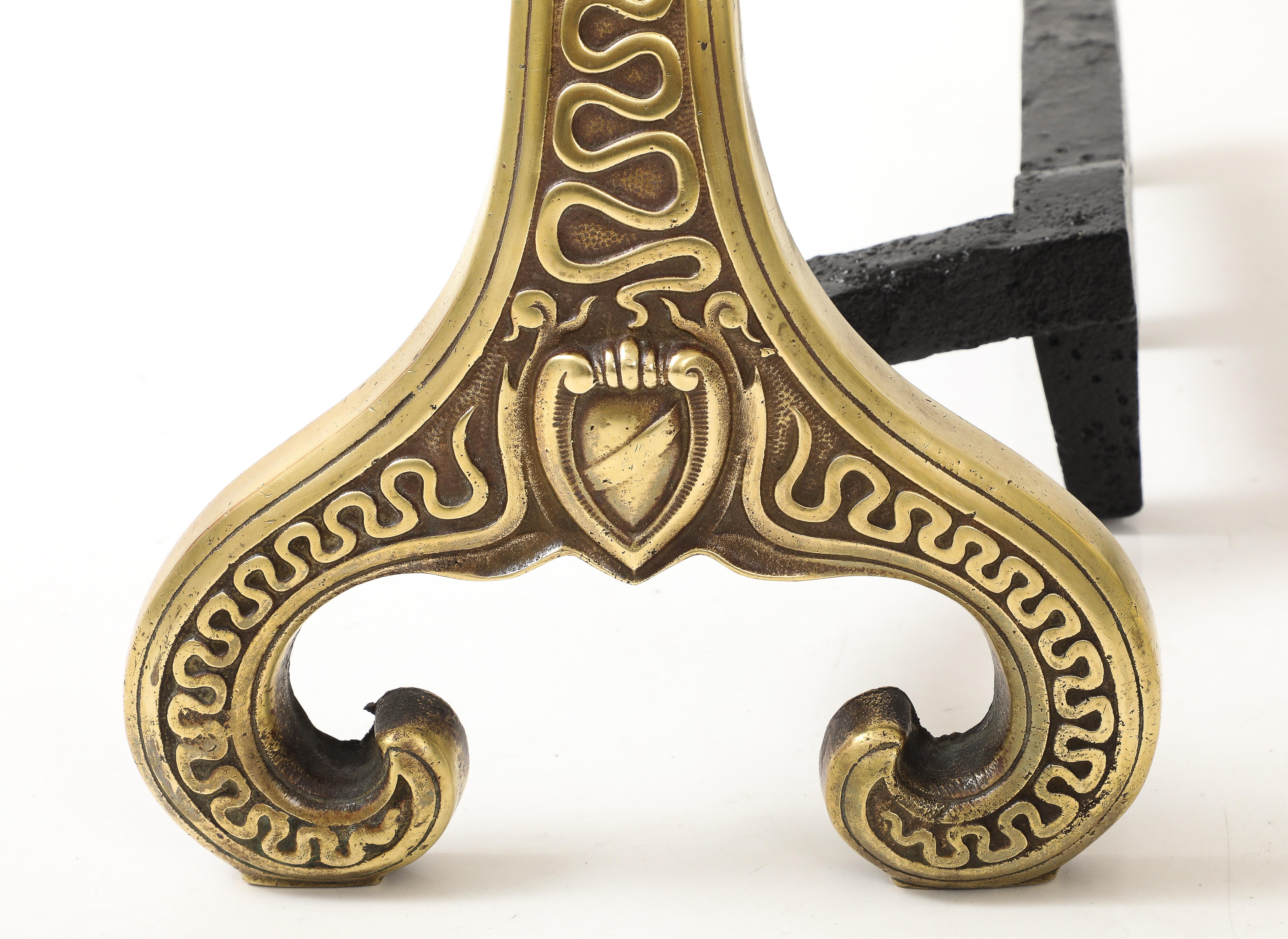 Bradley & Hubbard Solid Brass Dragon Fireplace Andirons For Sale 2