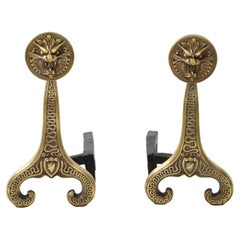 Bradley & Hubbard Solid Brass Dragon Fireplace Andirons