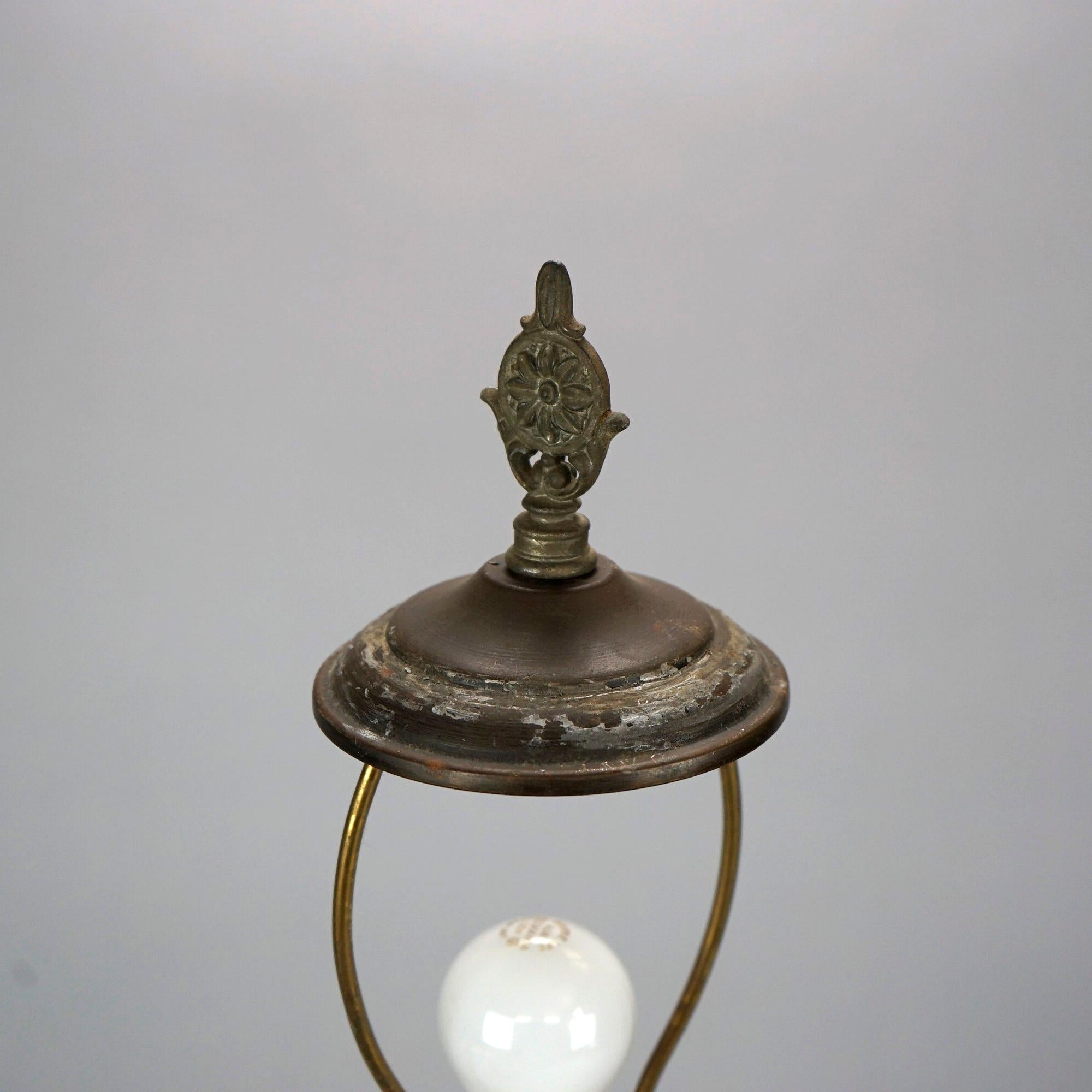 Bradley & Hubbard Style Arts & Crafts Lamp, Lemon Quilt Base & Polychrome Shade 3