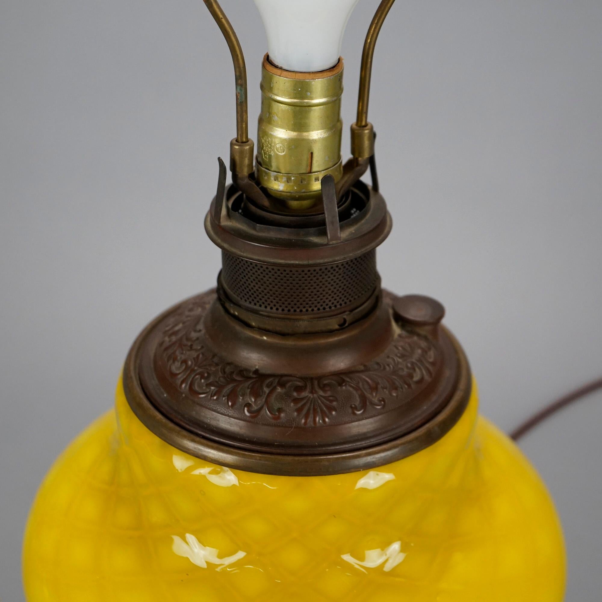 Bradley & Hubbard Style Arts & Crafts Lamp, Lemon Quilt Base & Polychrome Shade 4