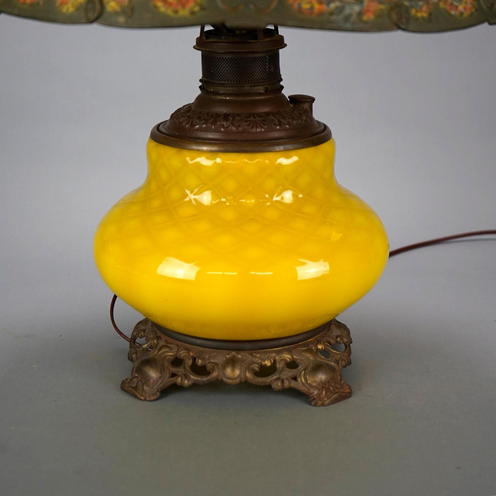 Bradley & Hubbard Style Arts & Crafts Lamp, Lemon Quilt Base & Polychrome Shade 5