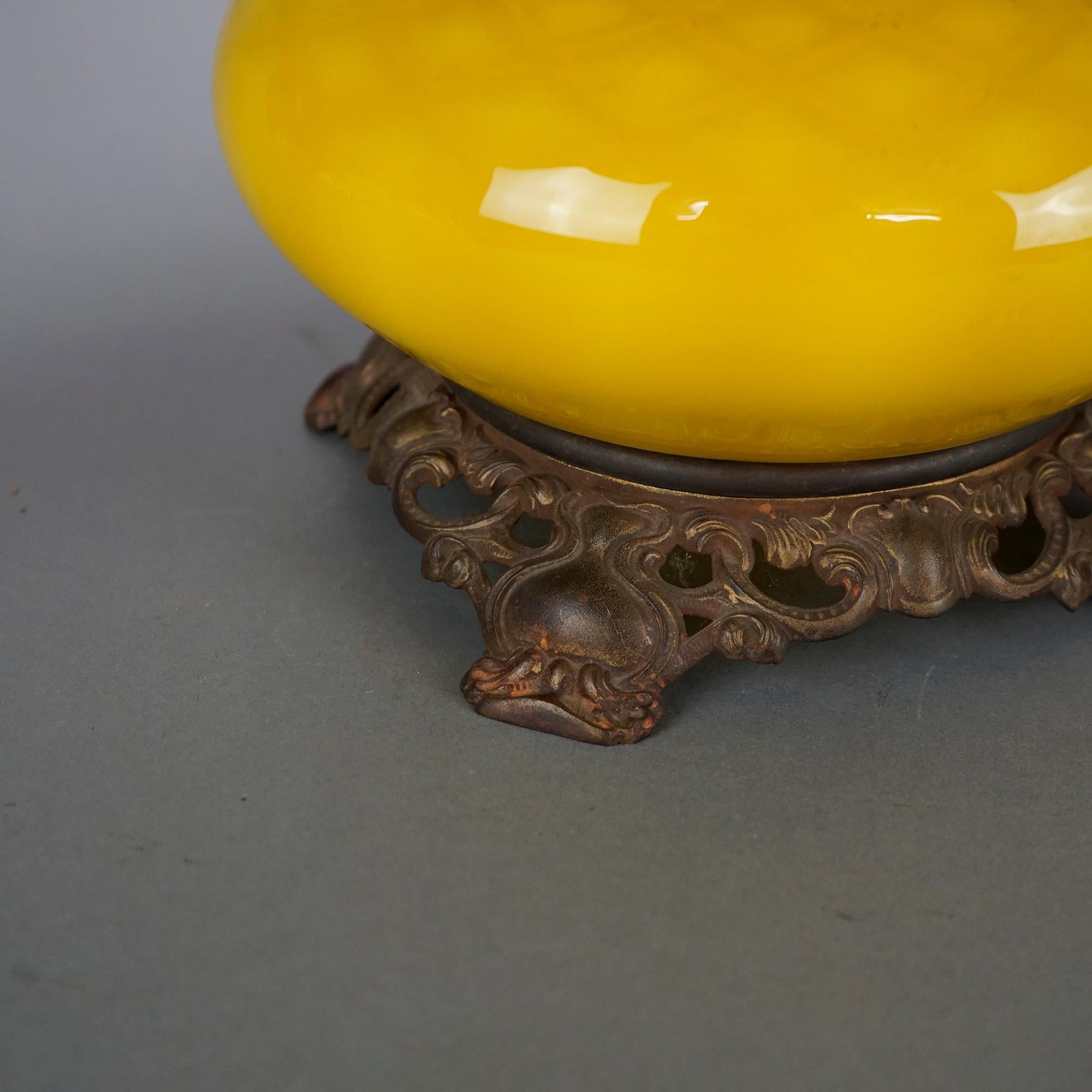 Bradley & Hubbard Style Arts & Crafts Lamp, Lemon Quilt Base & Polychrome Shade 6