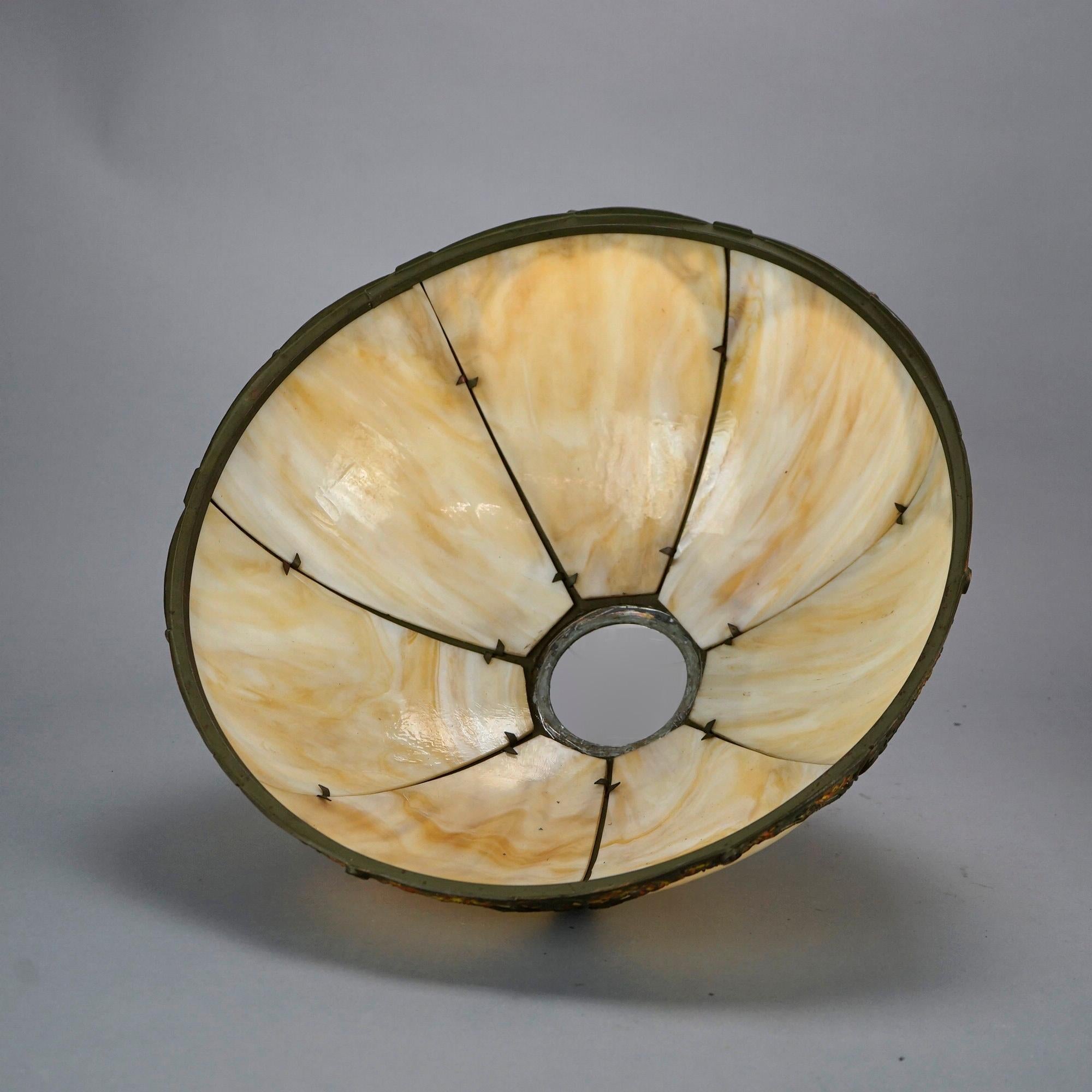 Bradley & Hubbard Style Arts & Crafts Lamp, Lemon Quilt Base & Polychrome Shade 8