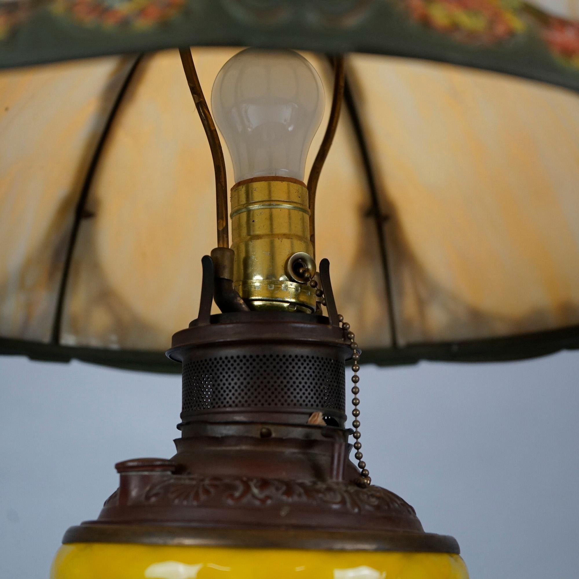 Bradley & Hubbard Style Arts & Crafts Lamp, Lemon Quilt Base & Polychrome Shade 1