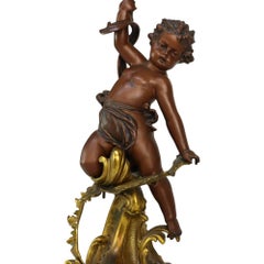 Bradley & Hubbard Victorian Brass, Bronze, Marble & Glass Figural Oil Lamp 19thC