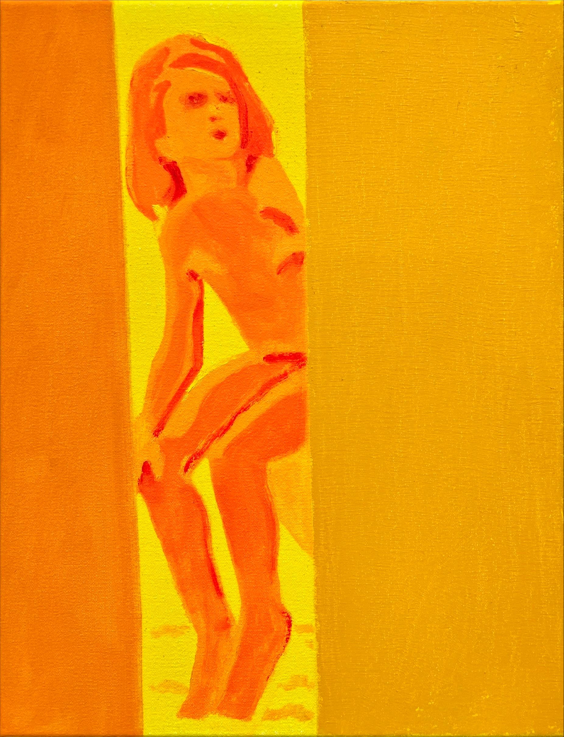 Bradley Kerl Portrait Painting - Glow Girl, Contemporary Oil Painting, Orange, Yellow