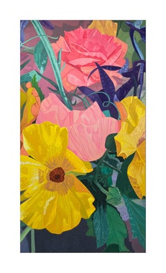Party Frog, Contemporary Oil Painting, Florals