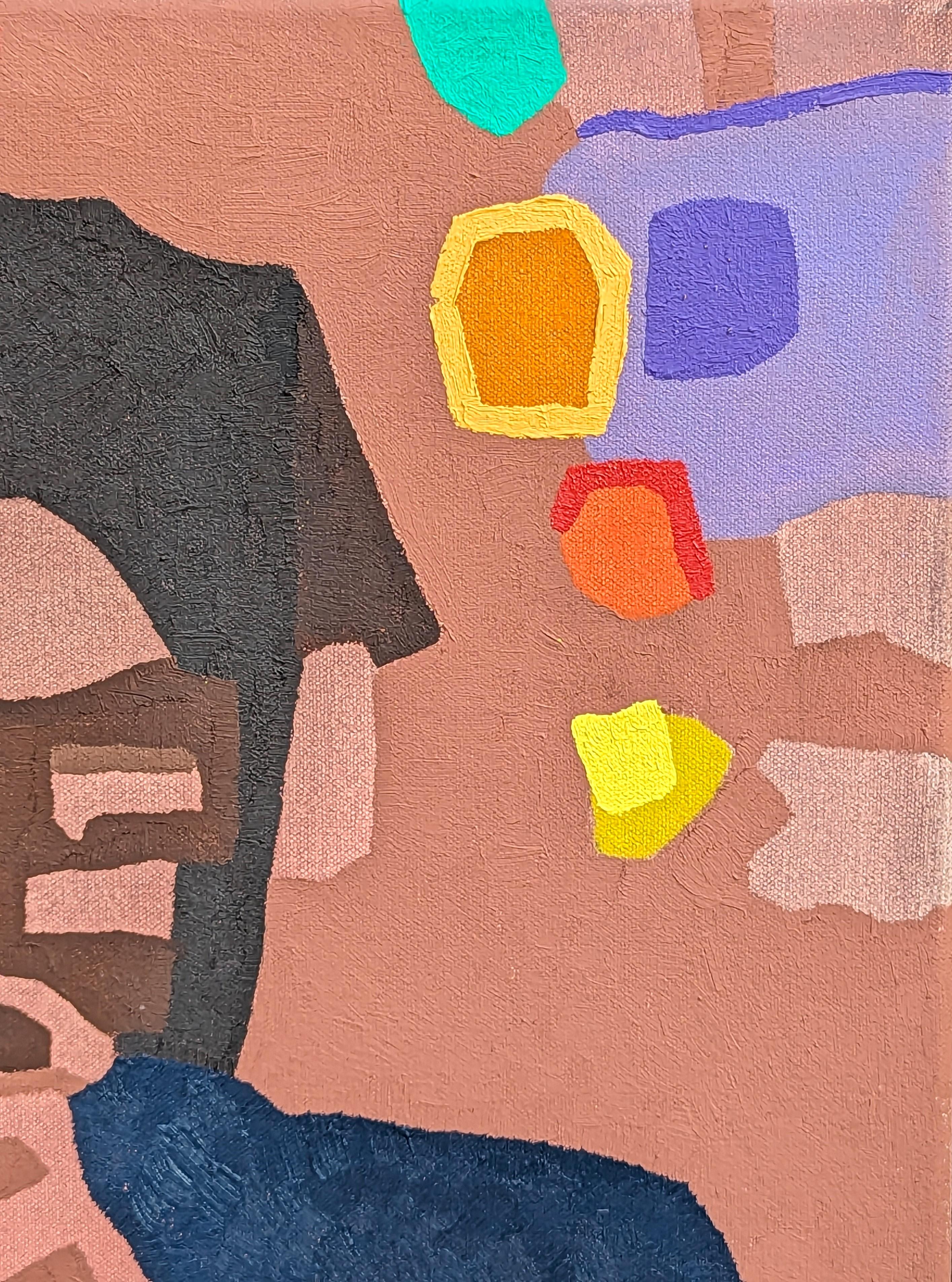 Colorido autorretrato contemporáneo del tejano Bradley Kerl. La obra muestra una representación abstracta del artista haciéndose un selfie con un teléfono móvil sobre un fondo de color. Firmado, titulado y fechado en el reverso. Actualmente sin