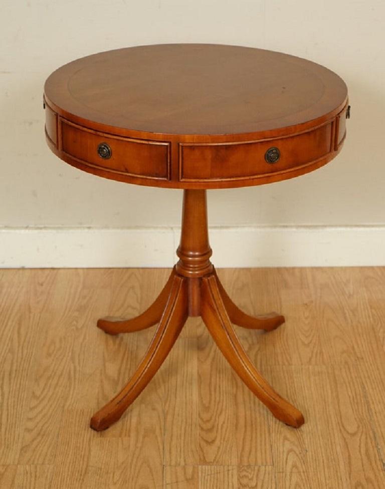 We are delighted to offer for sale this Gorgeous Bradley Yew wood drum table. 

Lightly restored this by giving it a hand clean all over, hand waxed and hand polish

Dimensions: Ø 52 x 60 H cm

Please carefully look at the pictures to see the