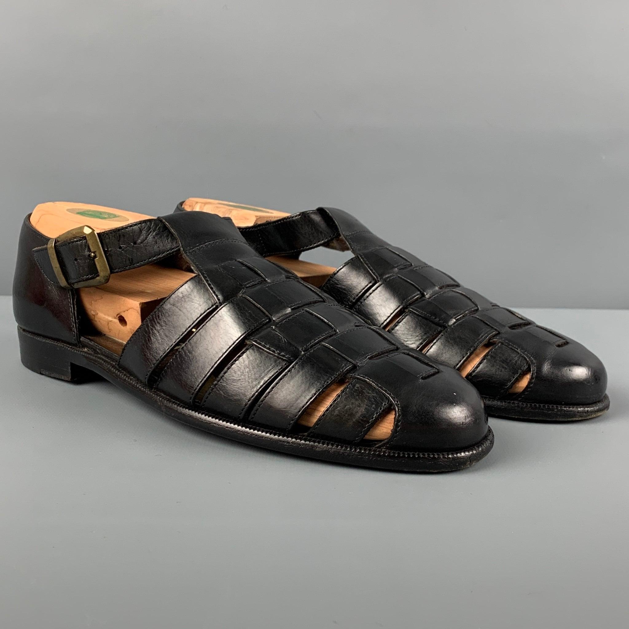 BRAGANO sandals comes in a black leather featuring a woven design and a side buckle closure. Made in Italy.
 Very Good
 Pre-Owned Condition. 
 

 Marked:  8 M Outsole: 11 inches x 4 inches 
  
  
  
 Sui Generis Reference: 118725
 Category: Sandals
