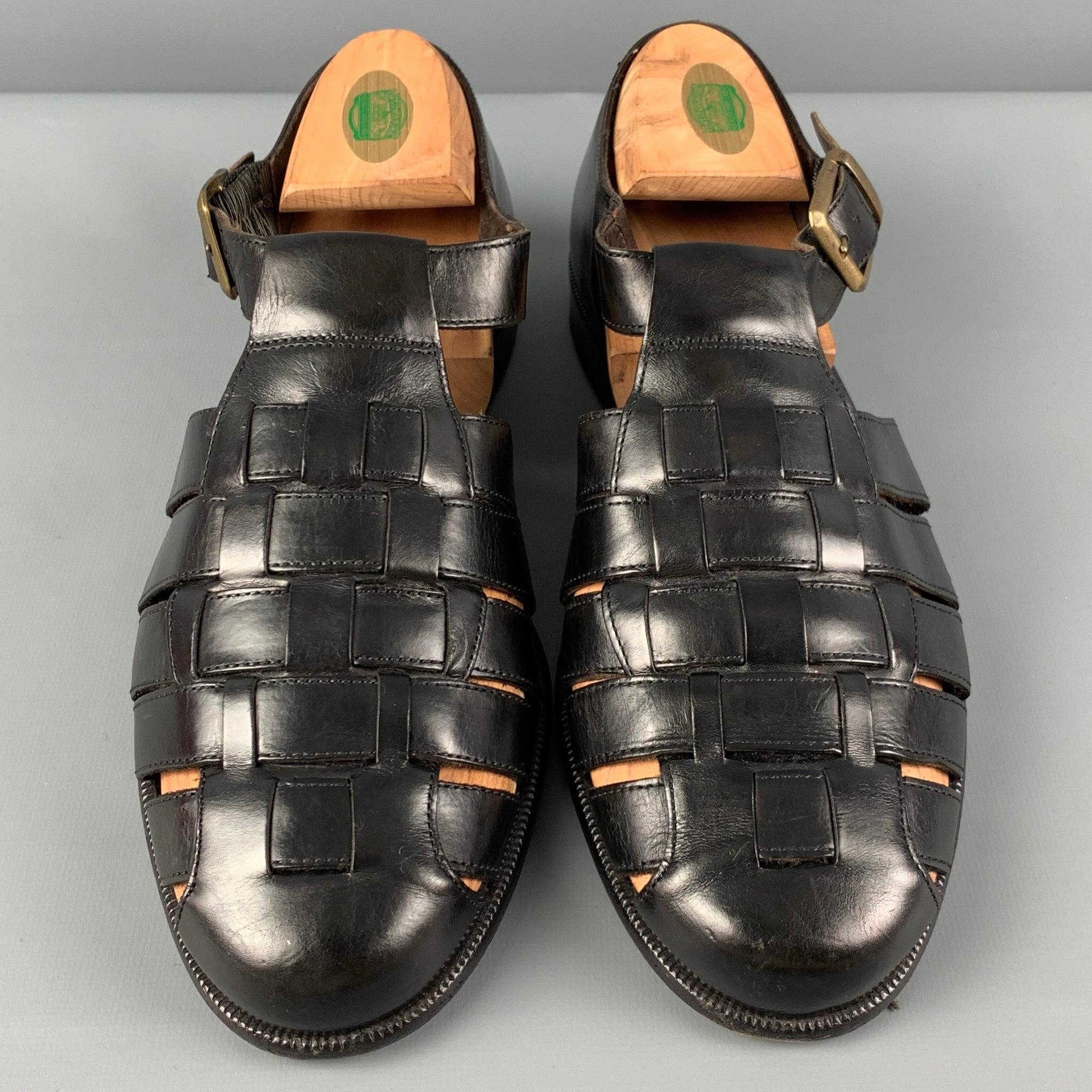 Men's BRAGANO Size 8 Black Leather Sandals