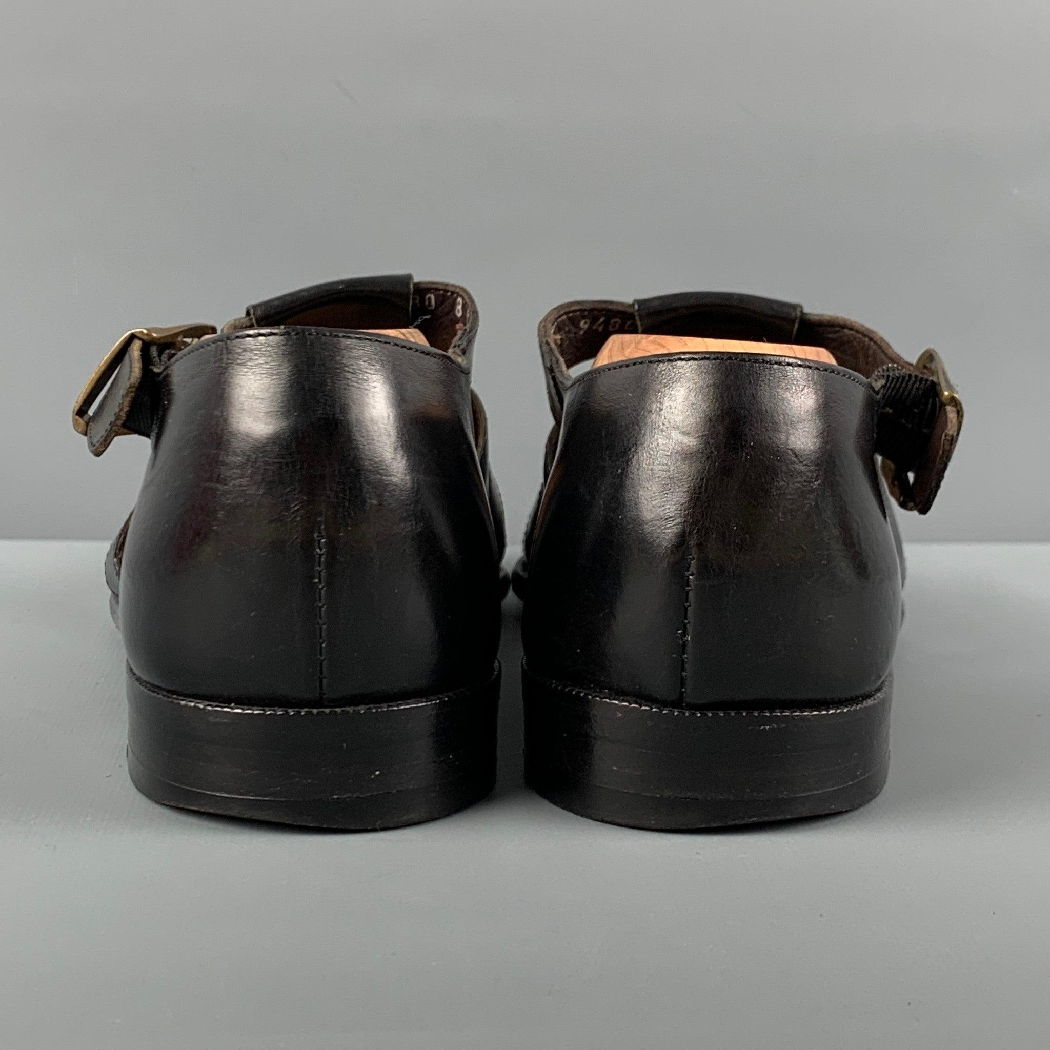 BRAGANO Size 8 Black Leather Sandals 1