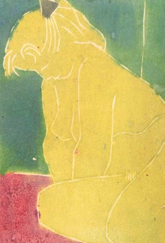 Bragi Ásgeirsson. Gravure sur bois en couleur sur papier. Étude de nu. Daté de 1953