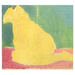 Bragi Ásgeirsson. Gravure sur bois en couleur sur papier. Étude de nu. Daté de 1953