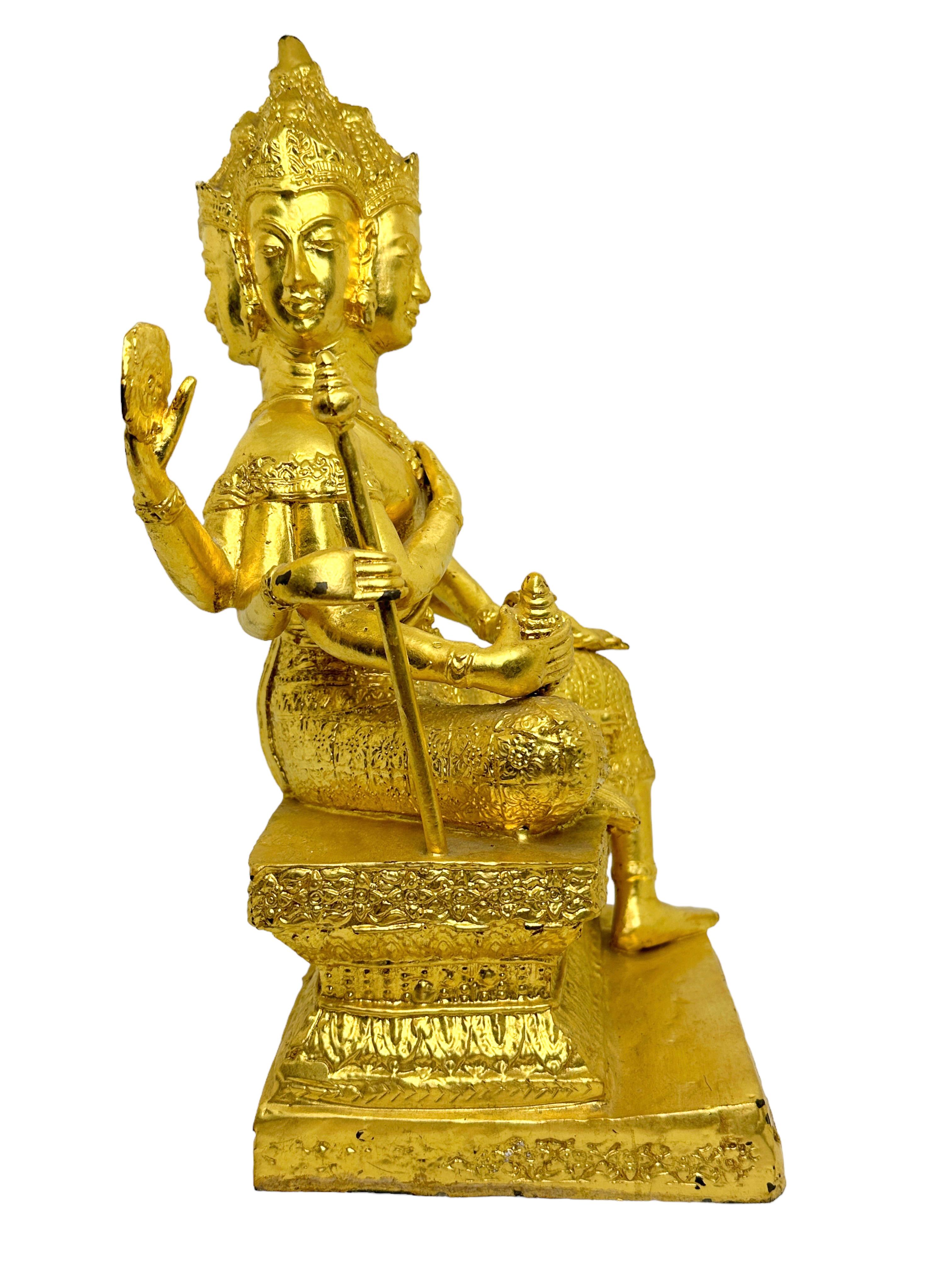 Brahma – Vier Gesichter – Acht Arme Skulptur Statue, Vintage 1980er Jahre (Thailändisch) im Angebot