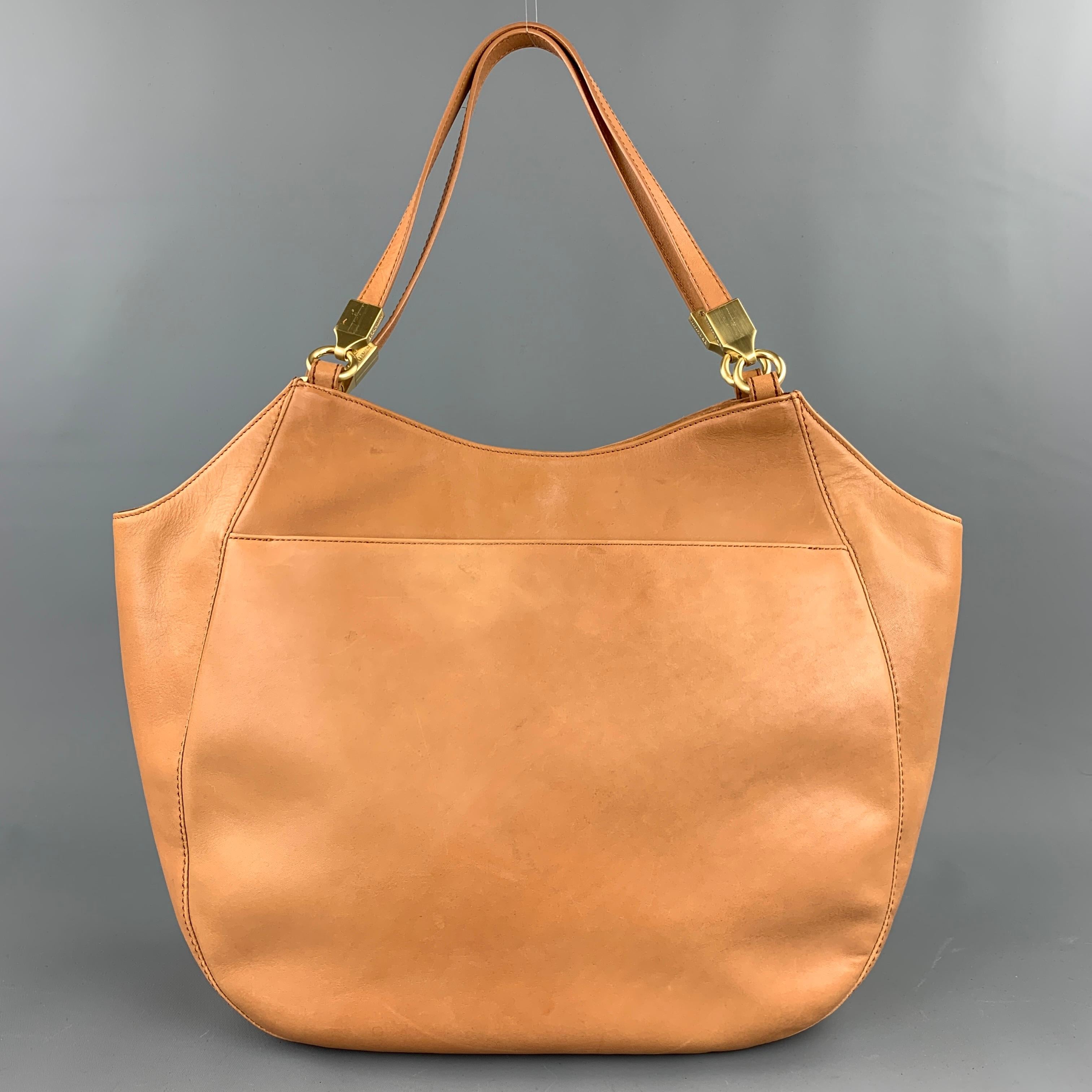 beige leather tote bag