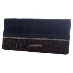 Brahmin, croc embossed brown blue leather wallet