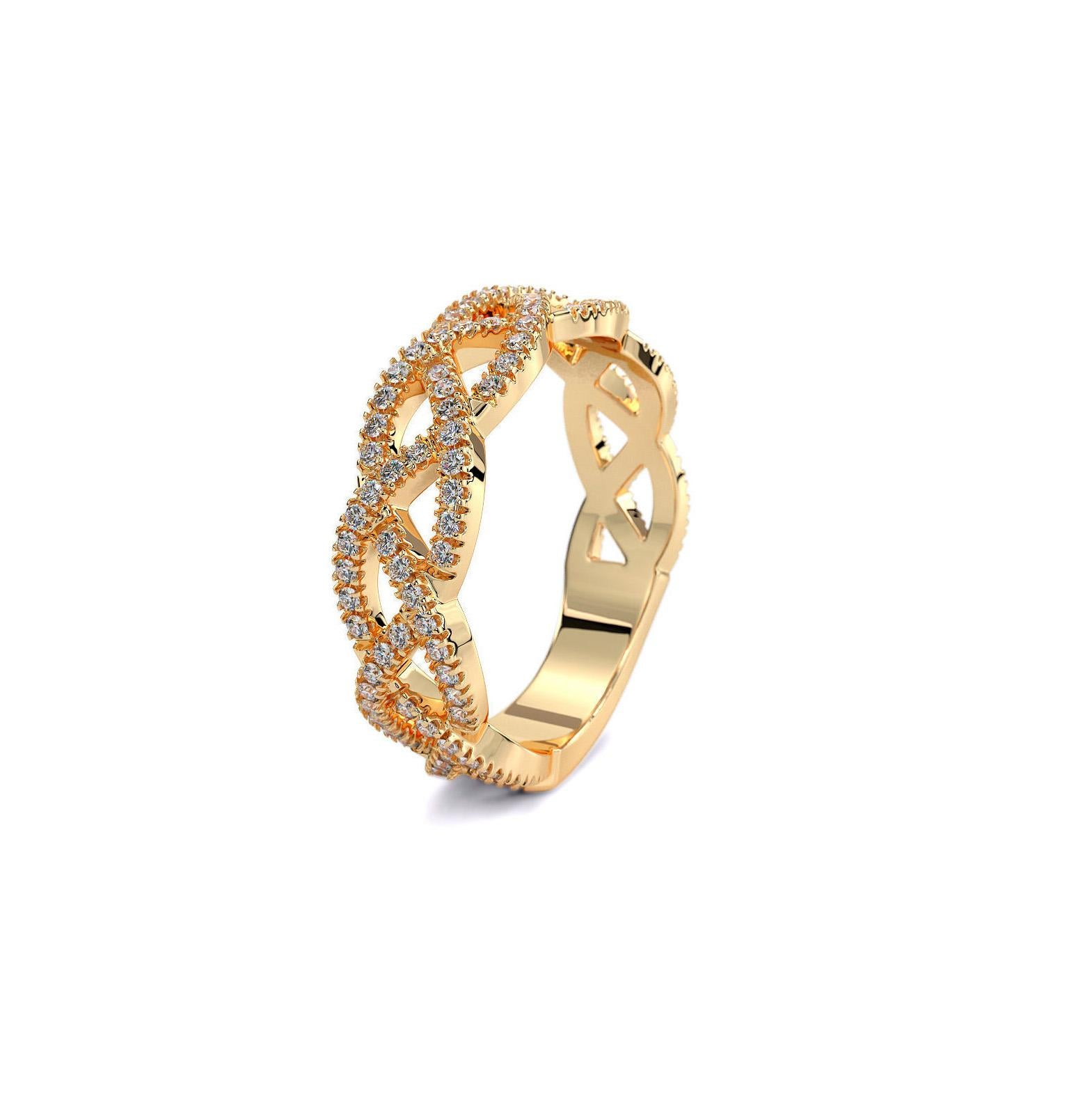 For Sale:  Braided 14k gold ring with moissanites. 3