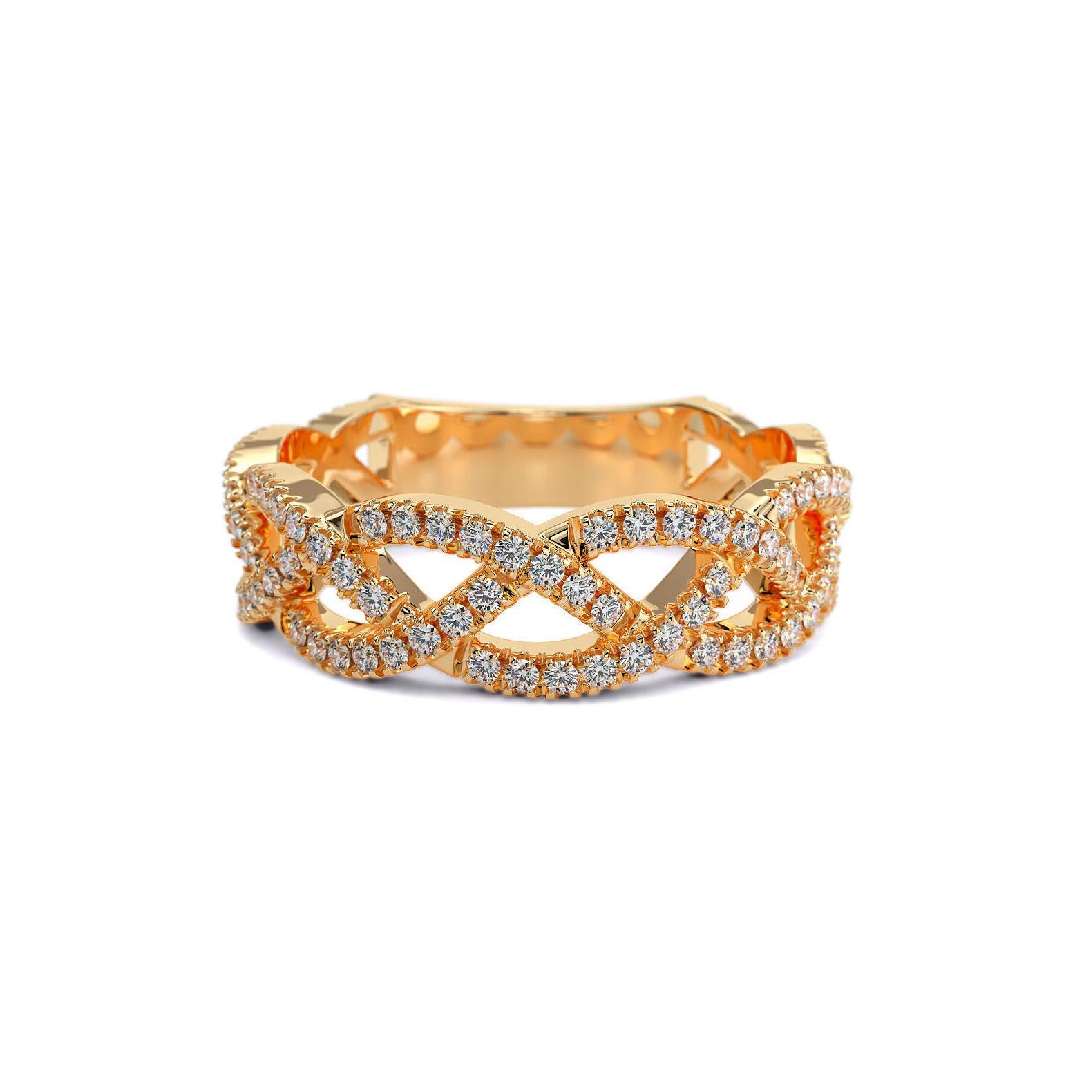 For Sale:  Braided 14k gold ring with moissanites. 4