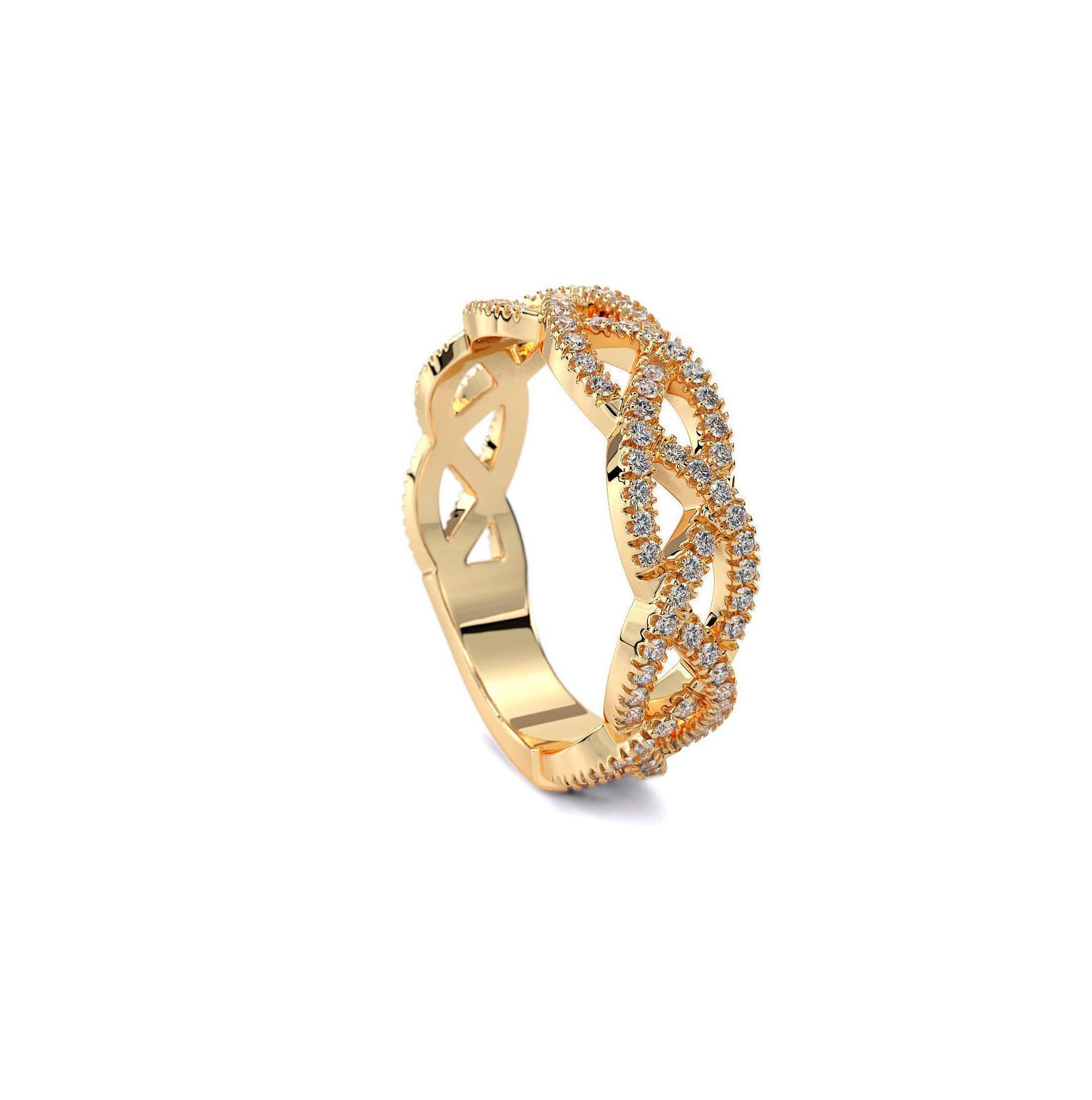 For Sale:  Braided 14k gold ring with moissanites. 5