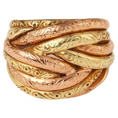 Braided 18 Carats Yellow Gold and Rose Gold Ring