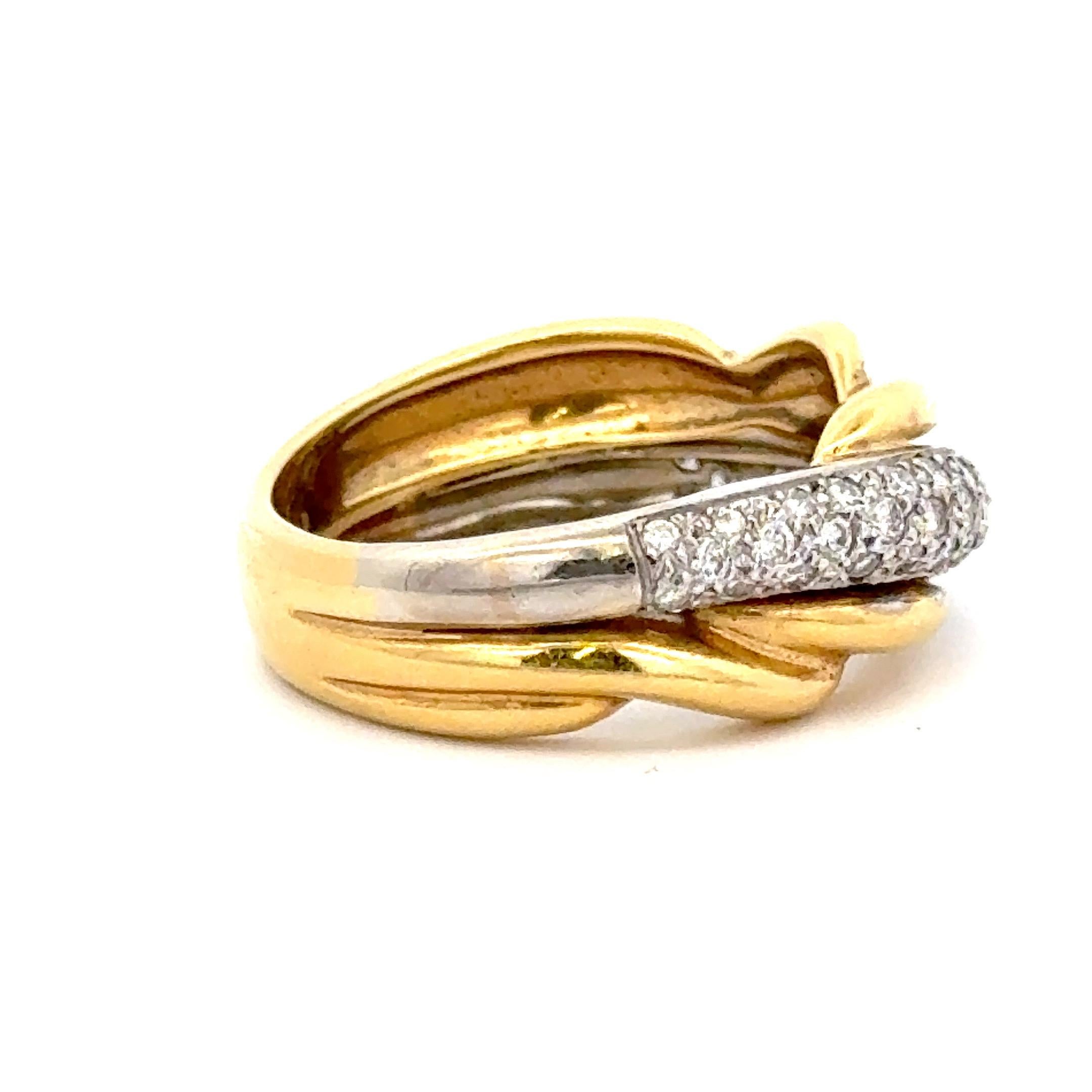 Taille ronde Bague tressée en or jaune 18 carats avec diamants 0,85 carat 8,7 grammes en vente