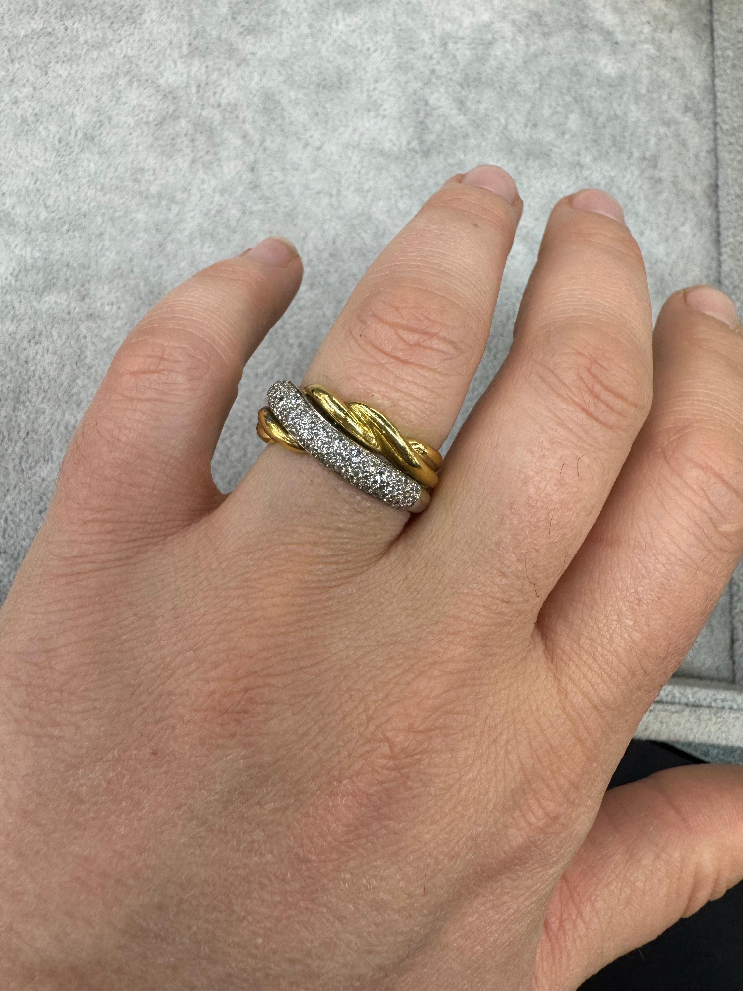 Bague tressée en or jaune 18 carats avec diamants 0,85 carat 8,7 grammes Excellent état - En vente à New York, NY