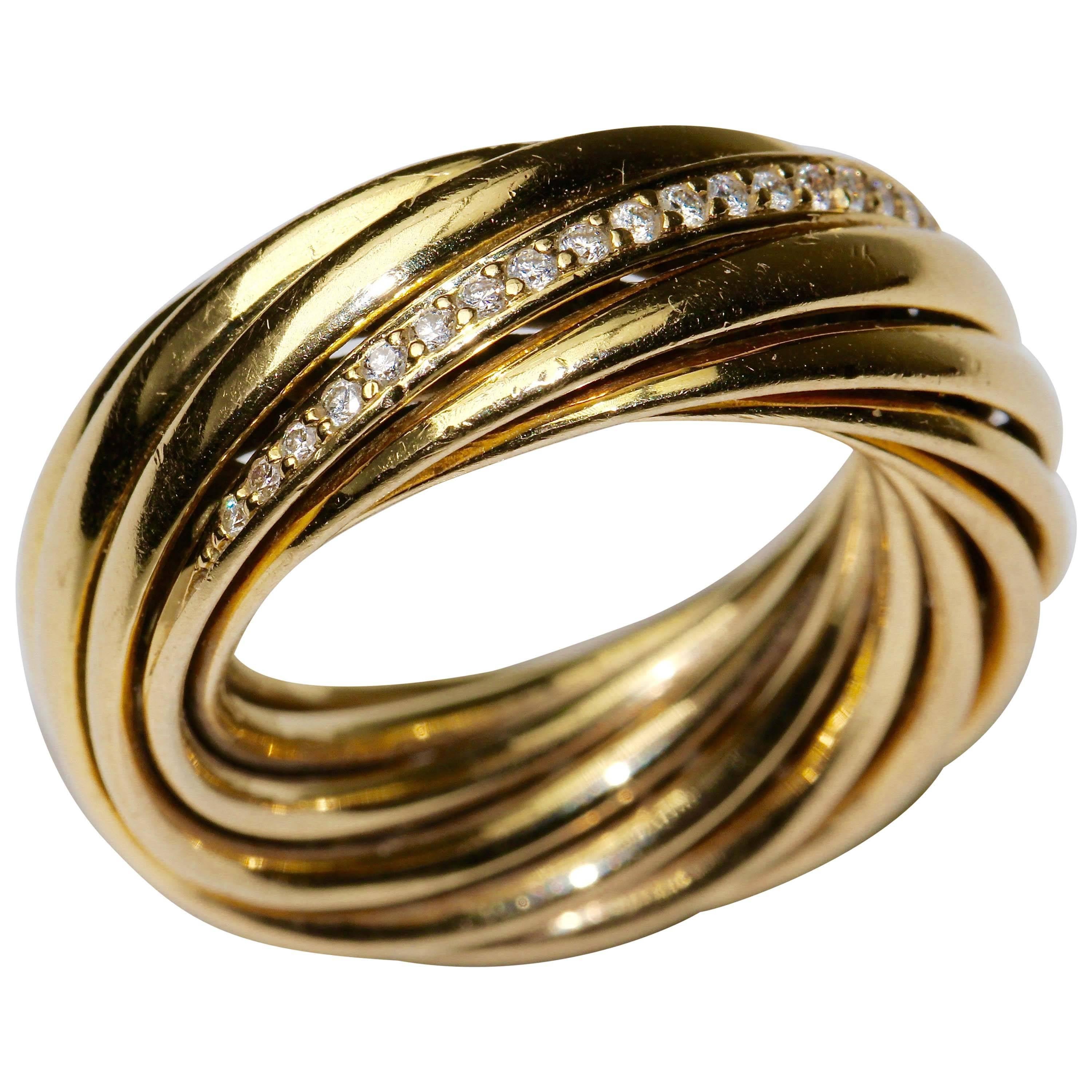 Braided 18K gold ring 'Helioro by Kim' WEMPE, set with 36 diamonds, For Sale