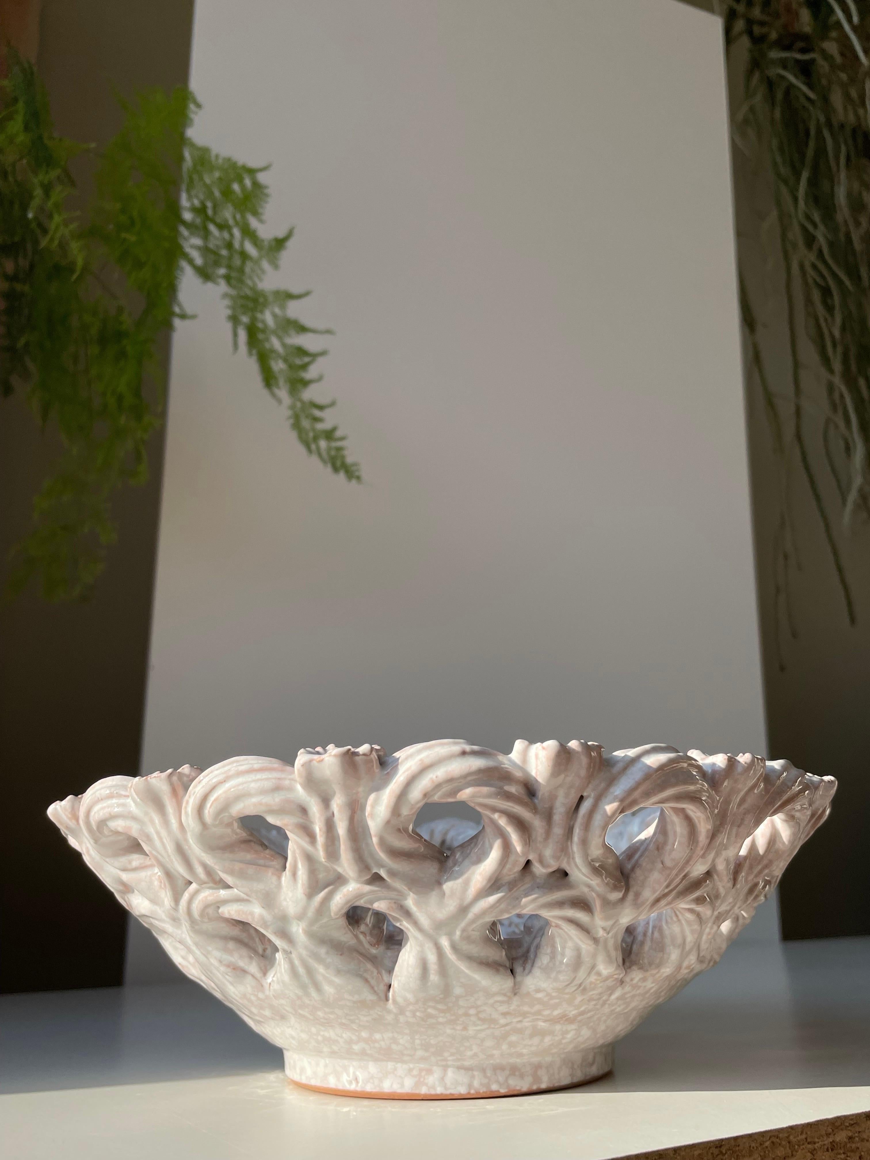Italian 1950s Braided Ceramic Decorative Bowl For Sale 4