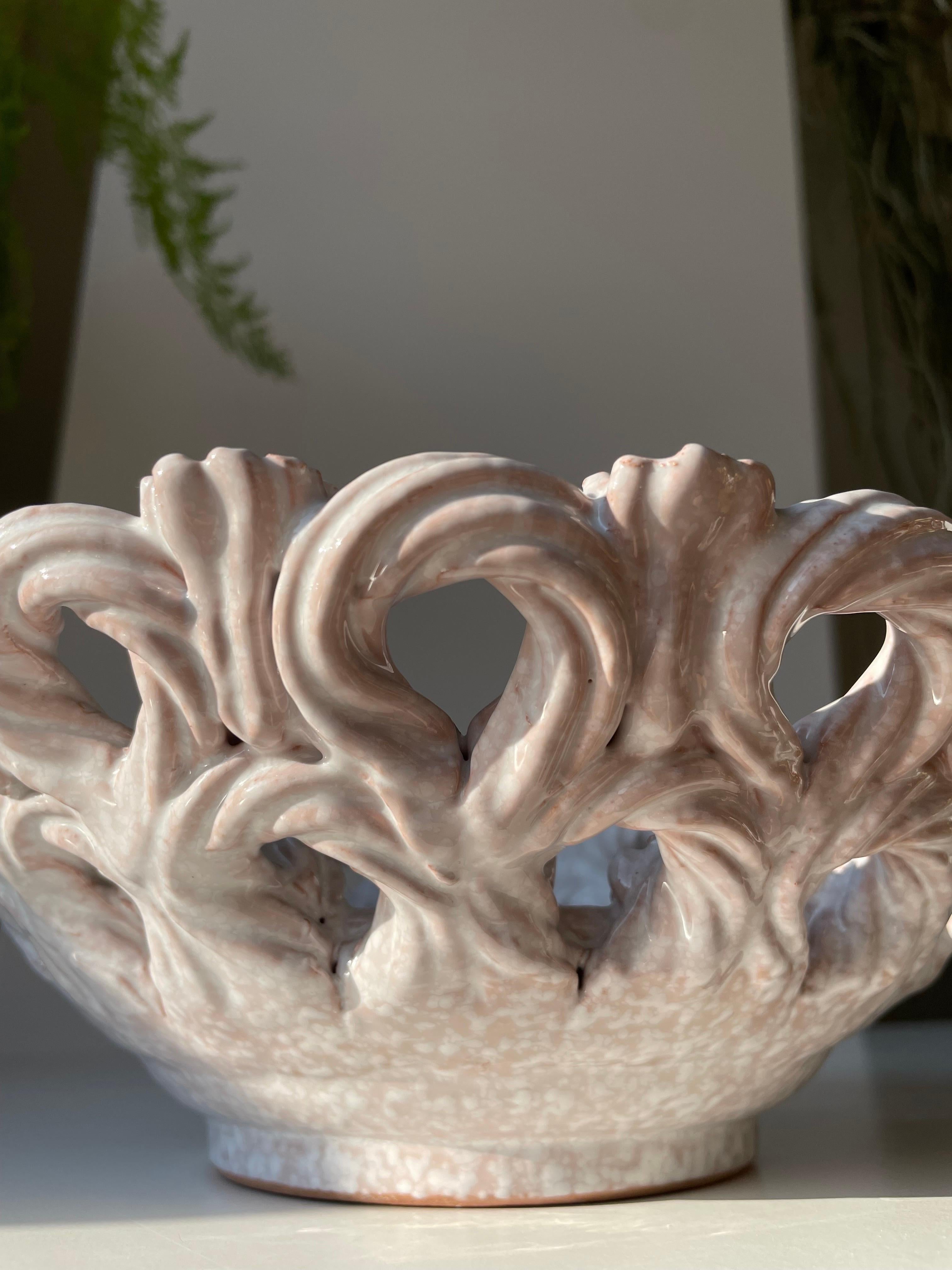 Mid-Century Modern Italian 1950s Braided Ceramic Decorative Bowl For Sale