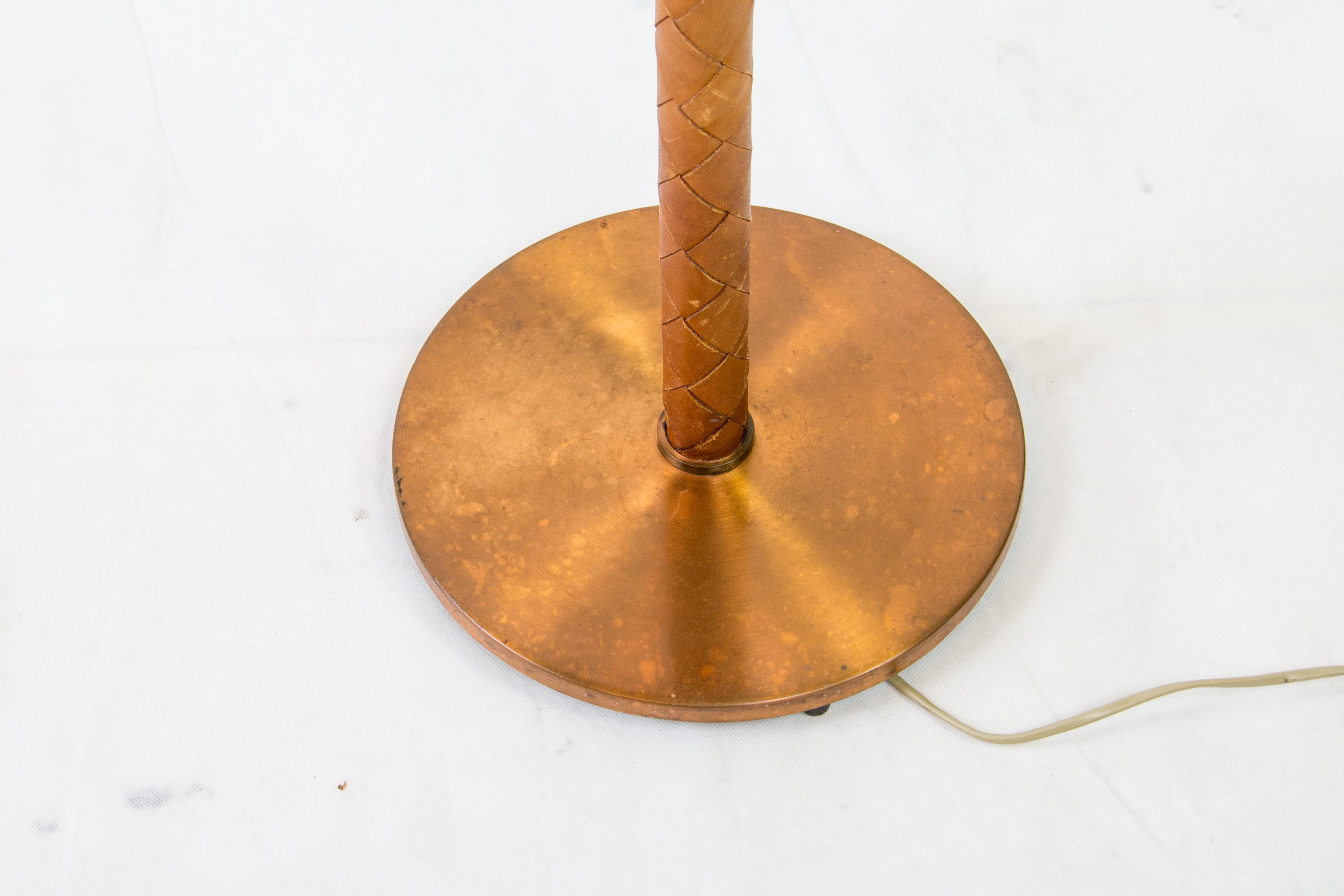 Scandinavian Modern Braided Copper & Leather Floor Lamp by Jo Hammerborg for Fog & Morup For Sale