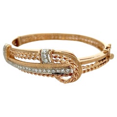 Braided Diamond 14 Karat Yellow Gold Bangle Bracelet 