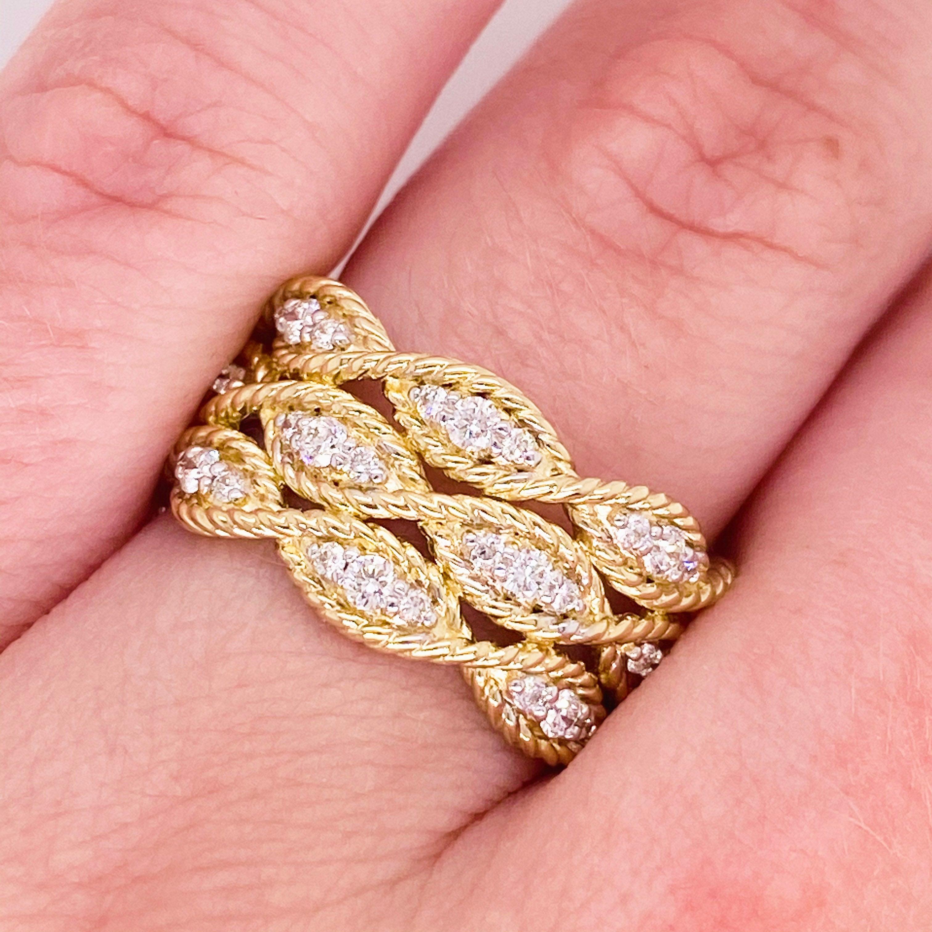 For Sale:  Braided Diamond Ring, 14 Karat Gold Twisted Wide Band, Gabriel Co LR51558Y45JJ 2