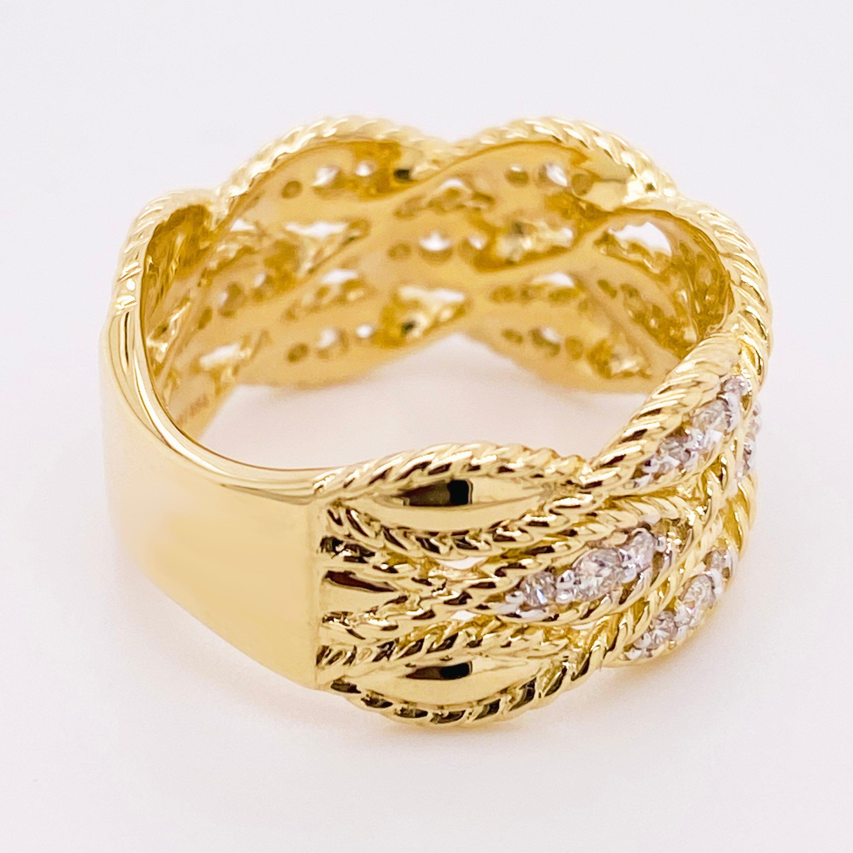 For Sale:  Braided Diamond Ring, 14 Karat Gold Twisted Wide Band, Gabriel Co LR51558Y45JJ 3