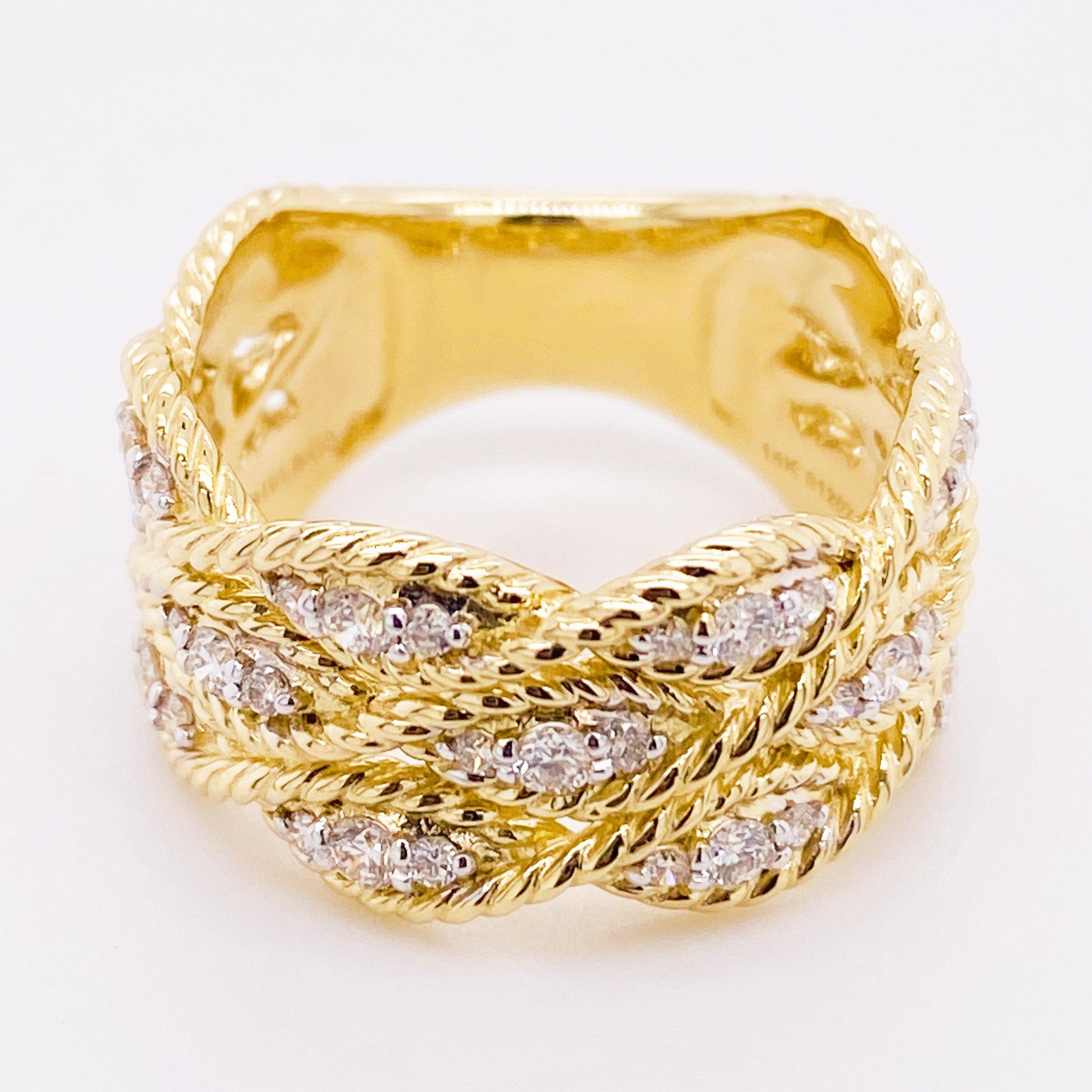 For Sale:  Braided Diamond Ring, 14 Karat Gold Twisted Wide Band, Gabriel Co LR51558Y45JJ 5