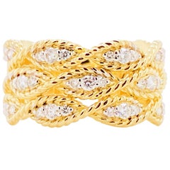 Vintage Braided Diamond Ring, 14 Karat Gold Twisted Wide Band, Gabriel Co LR51558Y45JJ