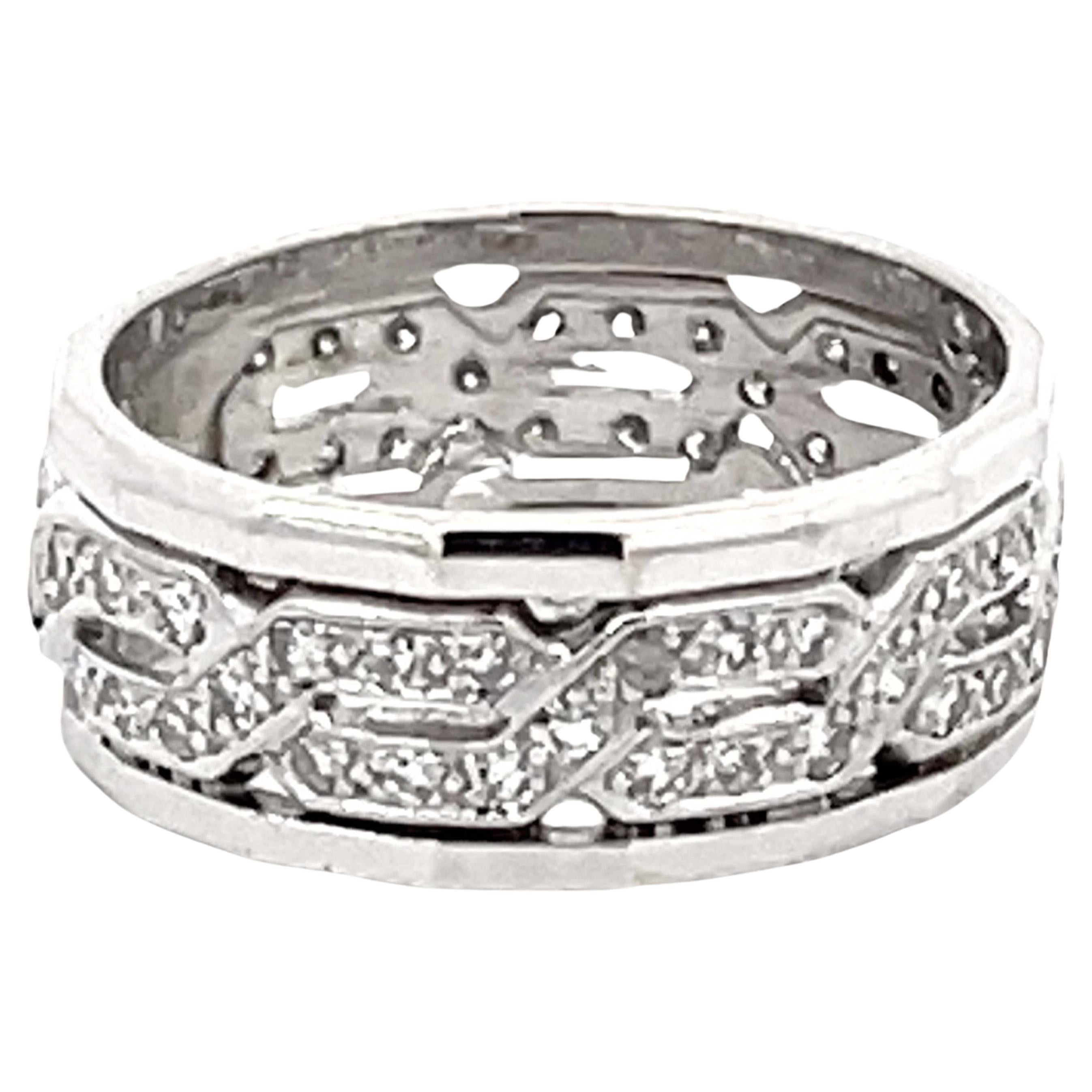 Anillo Trenzado Infinito Diamante Oro Blanco 14k Macizo