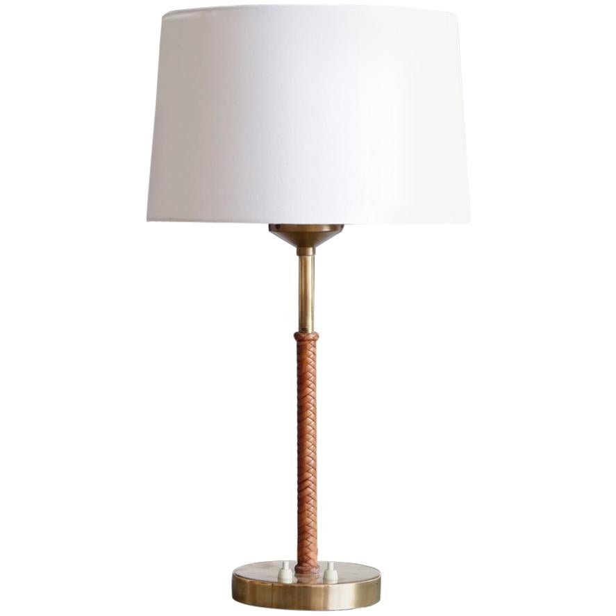 Braided Leather Table Lamp by Bertil Brisborg for NK