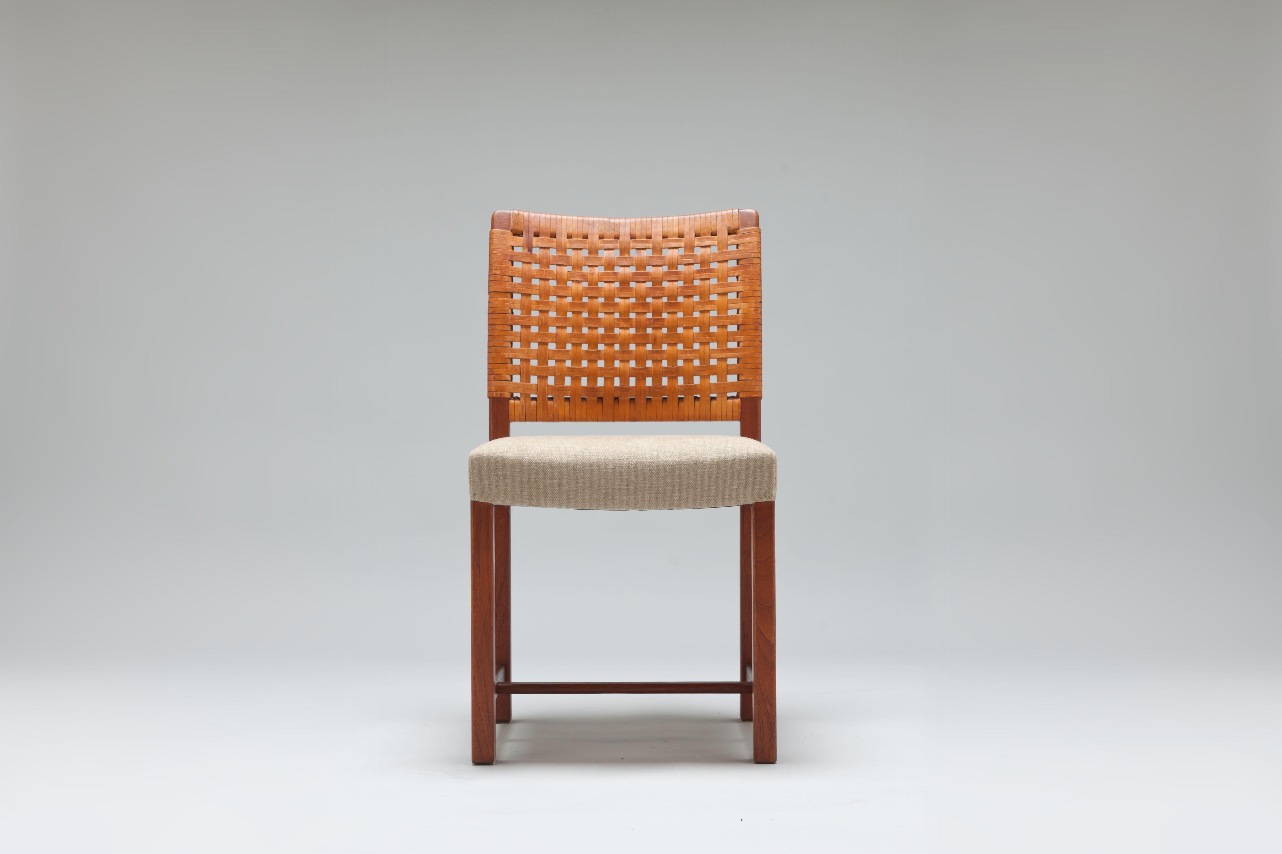 Braided Leather & Teak 'Näyttely' Chairs by Carl Gustaf Hiort Af Ornäs For Sale 3