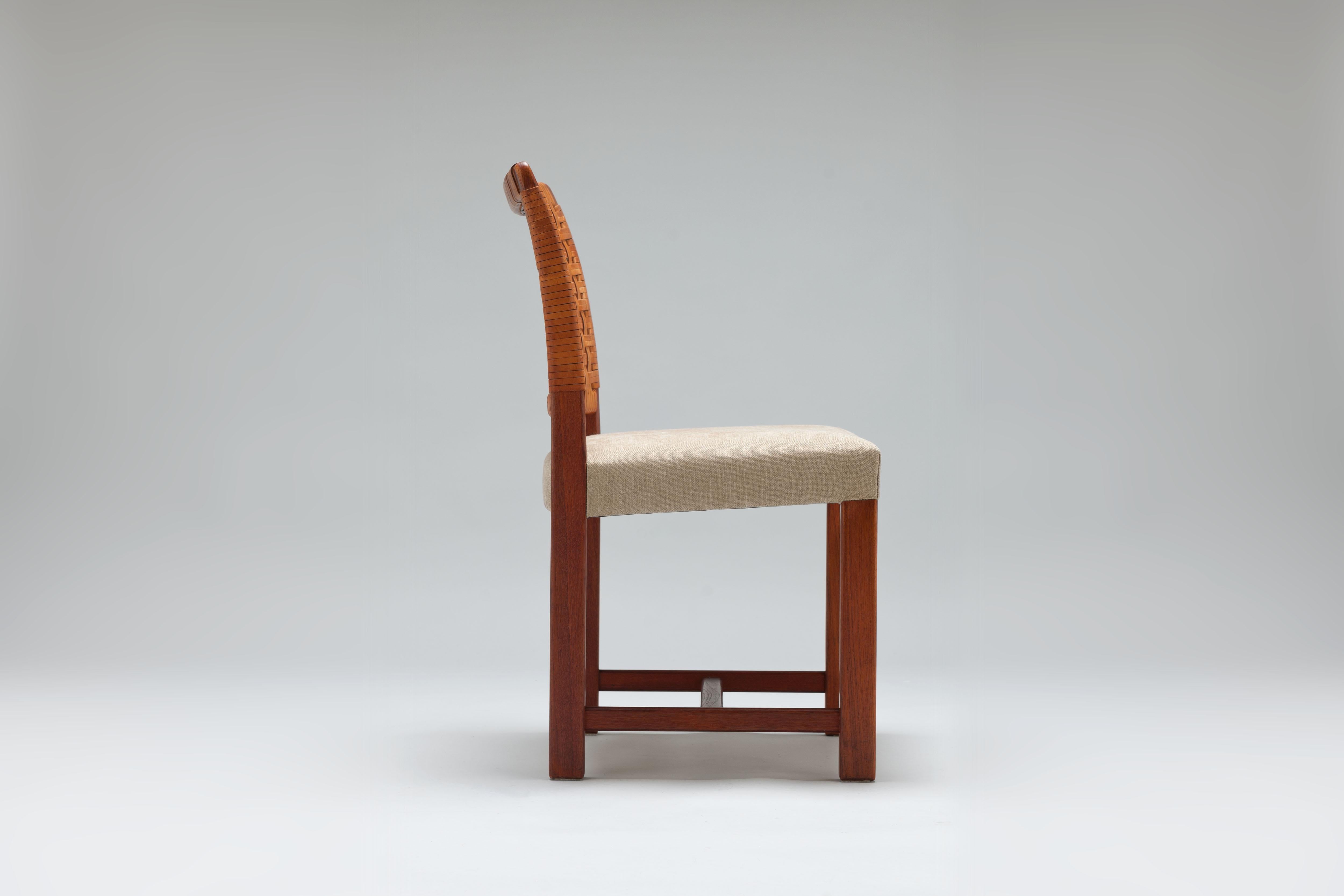 Braided Leather & Teak 'Näyttely' Chairs by Carl Gustaf Hiort Af Ornäs For Sale 4
