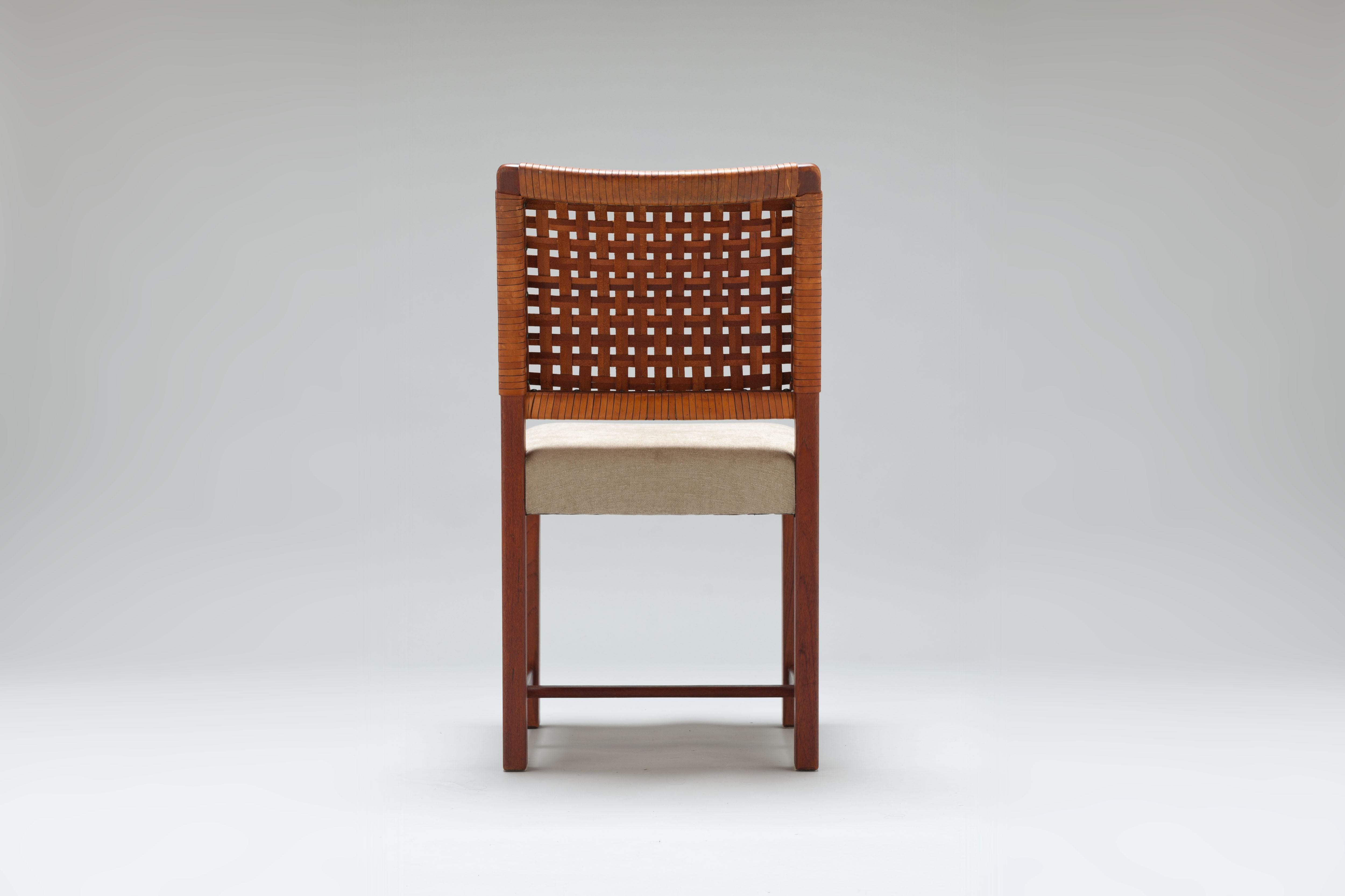 Braided Leather & Teak 'Näyttely' Chairs by Carl Gustaf Hiort Af Ornäs For Sale 5